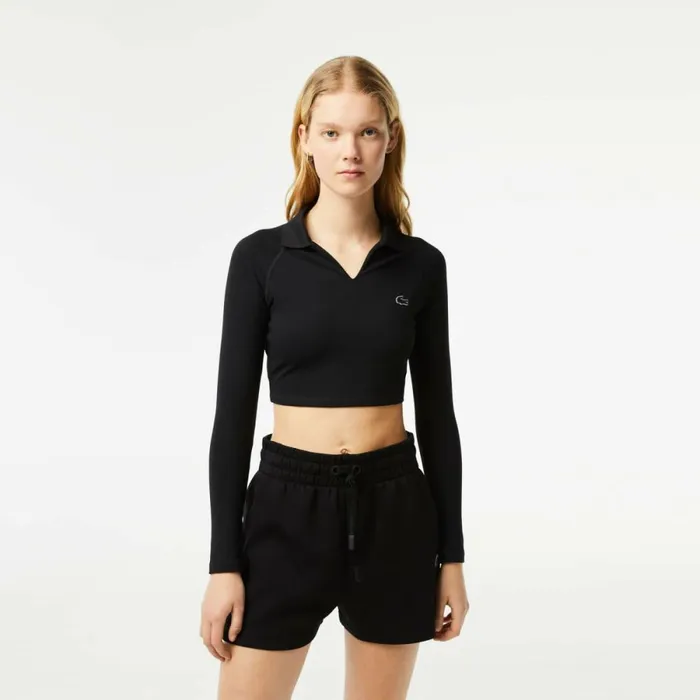 Polos Women Lacoste Womens Long Sleeve Cropped Polo Shirt Black 031