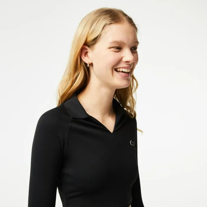 Polos Women Lacoste Womens Long Sleeve Cropped Polo Shirt Black 031