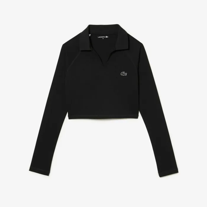 Polos Women Lacoste Womens Long Sleeve Cropped Polo Shirt Black 031