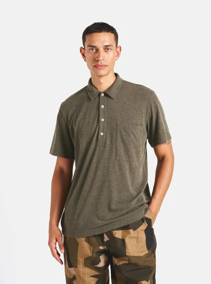 Pullover SS Shirt In Olive Recycled Wool Mix Men Universal Works Tees