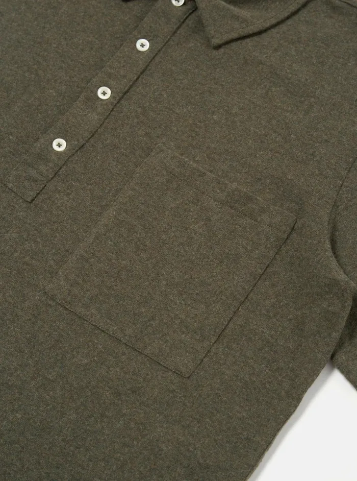 Pullover SS Shirt In Olive Recycled Wool Mix Men Universal Works Tees