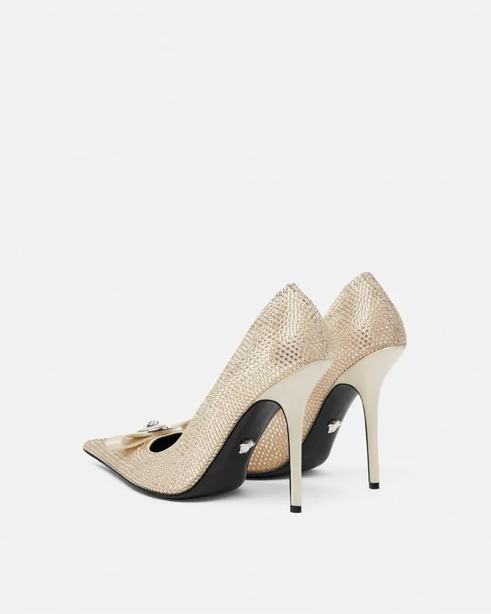 Pumps and Slingbacks Women Versace Gianni Ribbon Crystal Pumps 110 Mm Beige