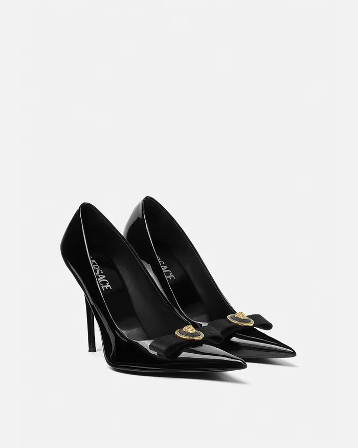 Pumps and Slingbacks Women Versace Gianni Ribbon Patent Pumps 110 Mm Blackgold