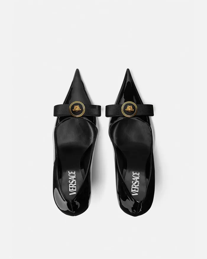 Pumps and Slingbacks Women Versace Gianni Ribbon Patent Pumps 110 Mm Blackgold