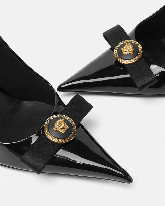 Pumps and Slingbacks Women Versace Gianni Ribbon Patent Pumps 110 Mm Blackgold