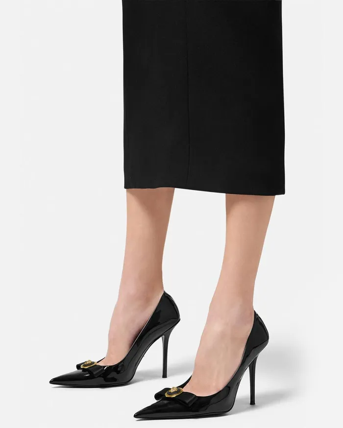 Pumps and Slingbacks Women Versace Gianni Ribbon Patent Pumps 110 Mm Blackgold