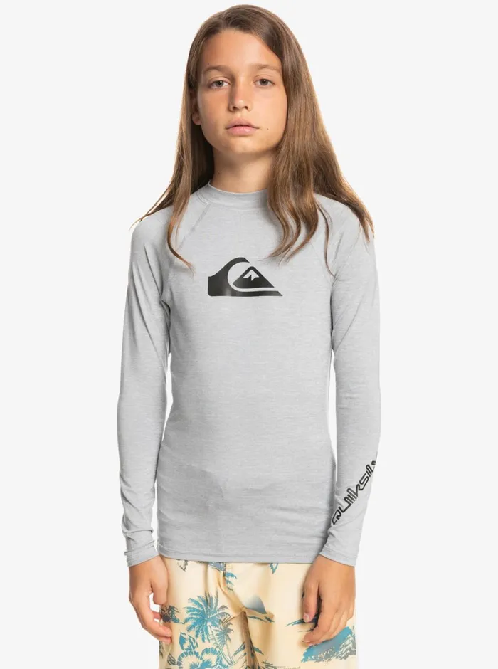 Quiksilver 816 All Time Ls Youth LSL Surf Tee Sleet Heather Boys Rashguards Quiksilver 816 All Time Ls Youth LSL Surf Tee Sleet Heather Boys Rashguards