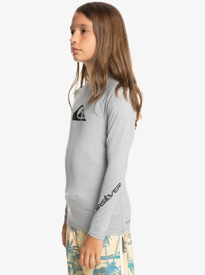 Quiksilver 816 All Time Ls Youth LSL Surf Tee Sleet Heather Boys Rashguards Quiksilver 816 All Time Ls Youth LSL Surf Tee Sleet Heather Boys Rashguards