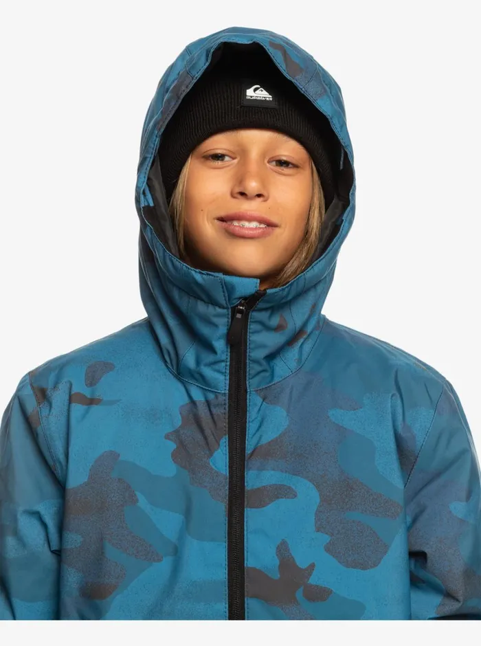 Quiksilver 816 Mission Printed Technical Snow Jacket Spray Camo Majolica Blue Boys Snow Jackets