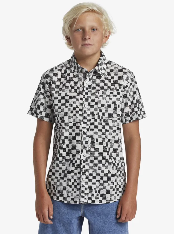Quiksilver 816 Saturn Distort Short Sleeve Woven Shirt Black Mercury Ss Youth Boys Shirts