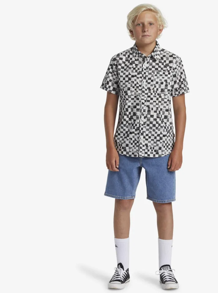 Quiksilver 816 Saturn Distort Short Sleeve Woven Shirt Black Mercury Ss Youth Boys Shirts