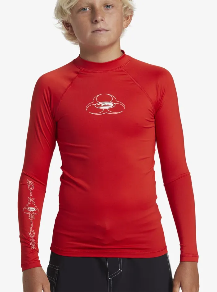 Quiksilver 816 Saturn UPF50 Long Sleeve Surf Tee High Risk Red Boys Rashguards