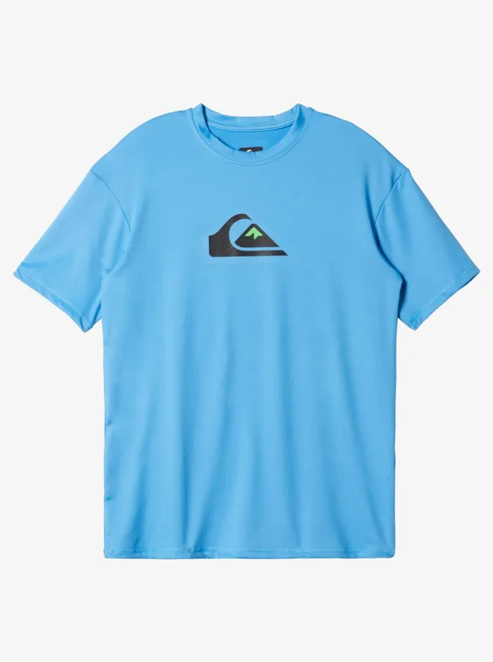 Quiksilver 816 Solid Streak Short Sleeve UPF 50 Surf TShirt Azure Blue Boys Rashguards