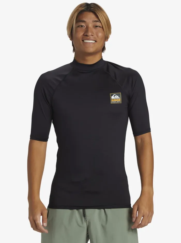 Quiksilver Hawaii Badge UPF50 Short Sleeve Surf Tee Black Mens Rashguards Quiksilver Hawaii Badge UPF50 Short Sleeve Surf Tee Black Mens Rashguards