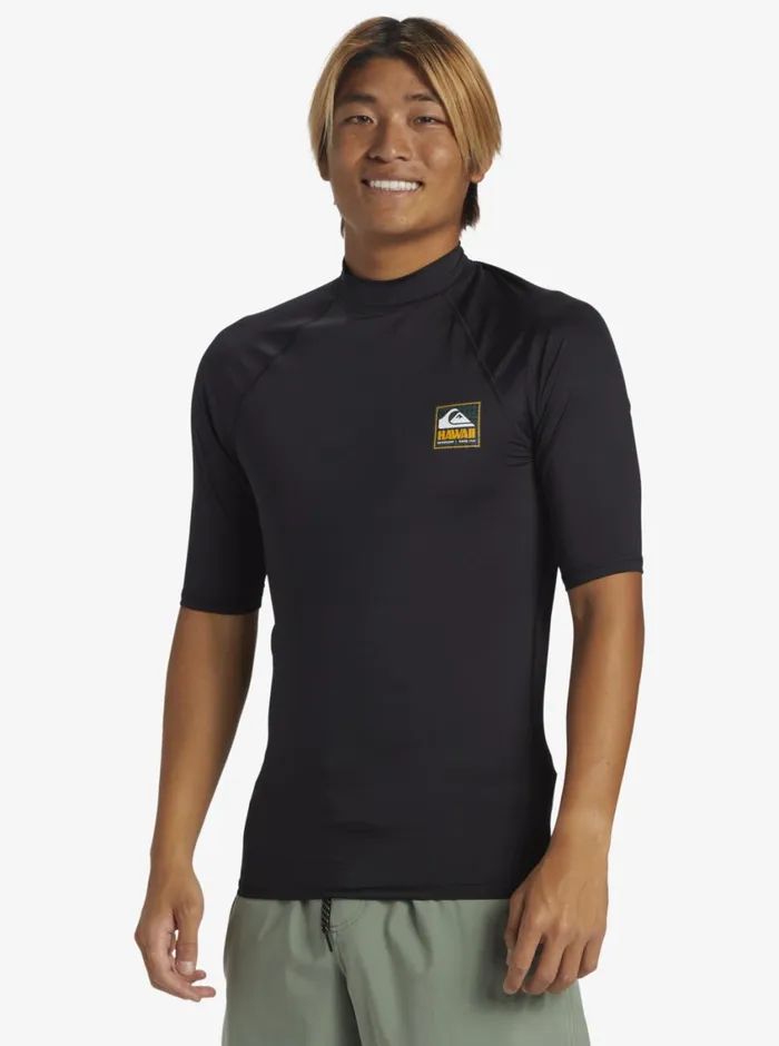 Quiksilver Hawaii Badge UPF50 Short Sleeve Surf Tee Black Mens Rashguards Quiksilver Hawaii Badge UPF50 Short Sleeve Surf Tee Black Mens Rashguards