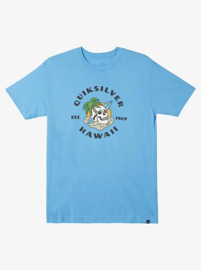 Quiksilver Hawaii Palm And Skull TShirt Azure Blue Mens Tees