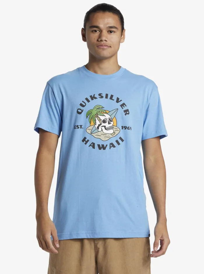 Quiksilver Hawaii Palm And Skull TShirt Azure Blue Mens Tees Quiksilver Hawaii Palm And Skull TShirt Azure Blue Mens Tees