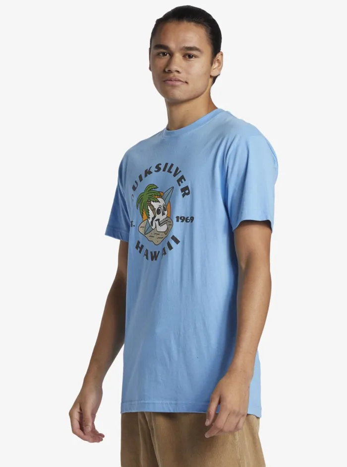 Quiksilver Hawaii Palm And Skull TShirt Azure Blue Mens Tees Quiksilver Hawaii Palm And Skull TShirt Azure Blue Mens Tees