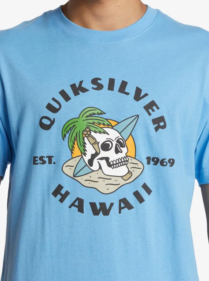 Quiksilver Hawaii Palm And Skull TShirt Azure Blue Mens Tees Quiksilver Hawaii Palm And Skull TShirt Azure Blue Mens Tees