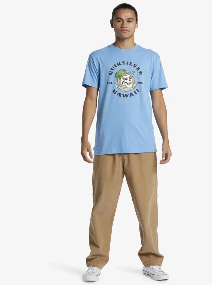 Quiksilver Hawaii Palm And Skull TShirt Azure Blue Mens Tees Quiksilver Hawaii Palm And Skull TShirt Azure Blue Mens Tees