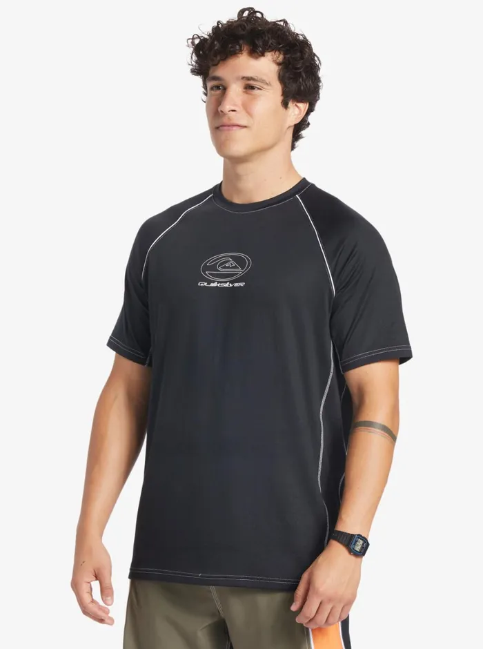 Quiksilver Saturn Surf Tee Short Sleeve Surf Tee Black Mens Rashguards Quiksilver Saturn Surf Tee Short Sleeve Surf Tee Black Mens Rashguards