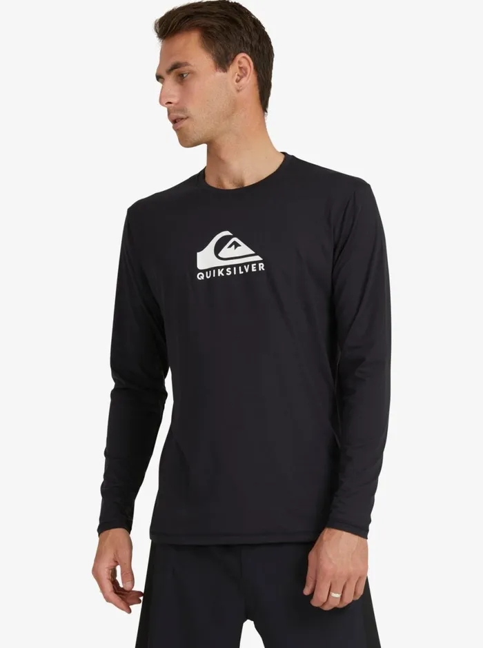 Quiksilver Solid Streak Long Sleeve UPF 50 Surf TShirt Black Mens Rashguards