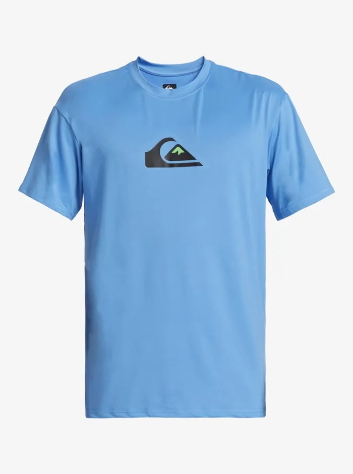 Quiksilver Solid Streak Short Sleeve UPF 50 Surf Tee Azure Blue Mens Rashguards Quiksilver Solid Streak Short Sleeve UPF 50 Surf Tee Azure Blue Mens Rashguards