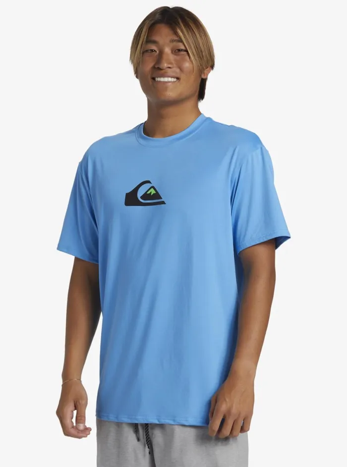 Quiksilver Solid Streak Short Sleeve UPF 50 Surf Tee Azure Blue Mens Rashguards Quiksilver Solid Streak Short Sleeve UPF 50 Surf Tee Azure Blue Mens Rashguards