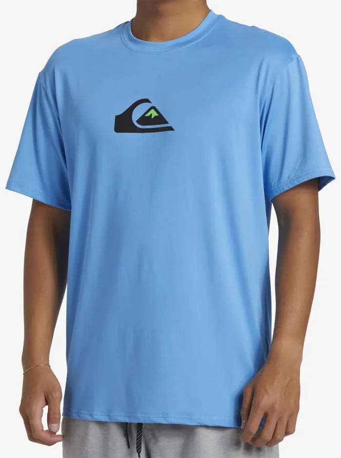 Quiksilver Solid Streak Short Sleeve UPF 50 Surf Tee Azure Blue Mens Rashguards Quiksilver Solid Streak Short Sleeve UPF 50 Surf Tee Azure Blue Mens Rashguards