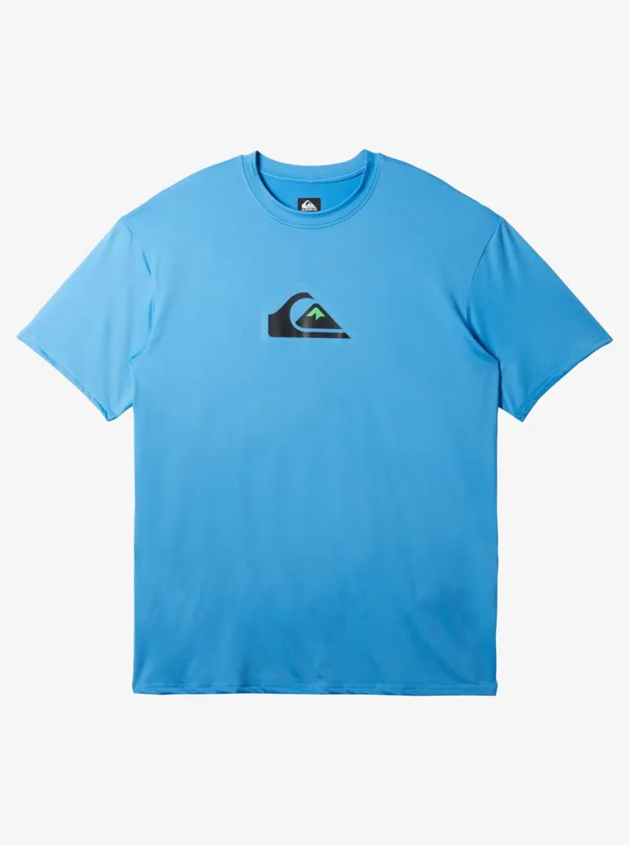Quiksilver Solid Streak Short Sleeve UPF 50 Surf Tee Azure Blue Mens Rashguards Quiksilver Solid Streak Short Sleeve UPF 50 Surf Tee Azure Blue Mens Rashguards