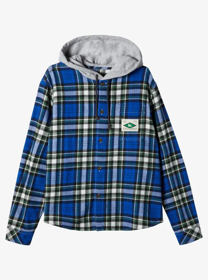 Quiksilver X Saturdays NYC Overhead Saltwater Hooded Shirt Bliss Blue Mens Shirts and Polos Quiksilver X Saturdays NYC Overhead Saltwater Hooded Shirt Bliss Blue Mens Shirts and Polos