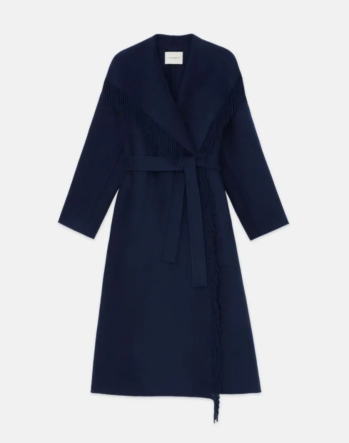 Ready To Wear Brushed Cashmere Double Face Fringed Oversized Coat Midnight Blue Lafayette 148 New York Jackets and Blazers Ready To Wear Brushed Cashmere Double Face Fringed Oversized Coat Midnight Blue Lafayette 148 New York Jackets and Blazers