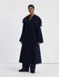 Ready To Wear Brushed Cashmere Double Face Fringed Oversized Coat Midnight Blue Lafayette 148 New York Jackets and Blazers
