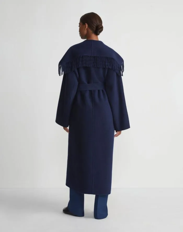 Ready To Wear Brushed Cashmere Double Face Fringed Oversized Coat Midnight Blue Lafayette 148 New York Jackets and Blazers