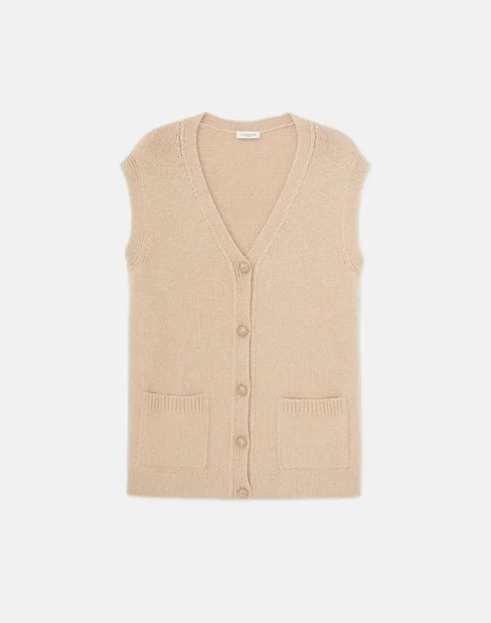 Ready To Wear Camel Hair Chainette Button Sweater Vest Natural Lafayette 148 New York Sweaters and Knits