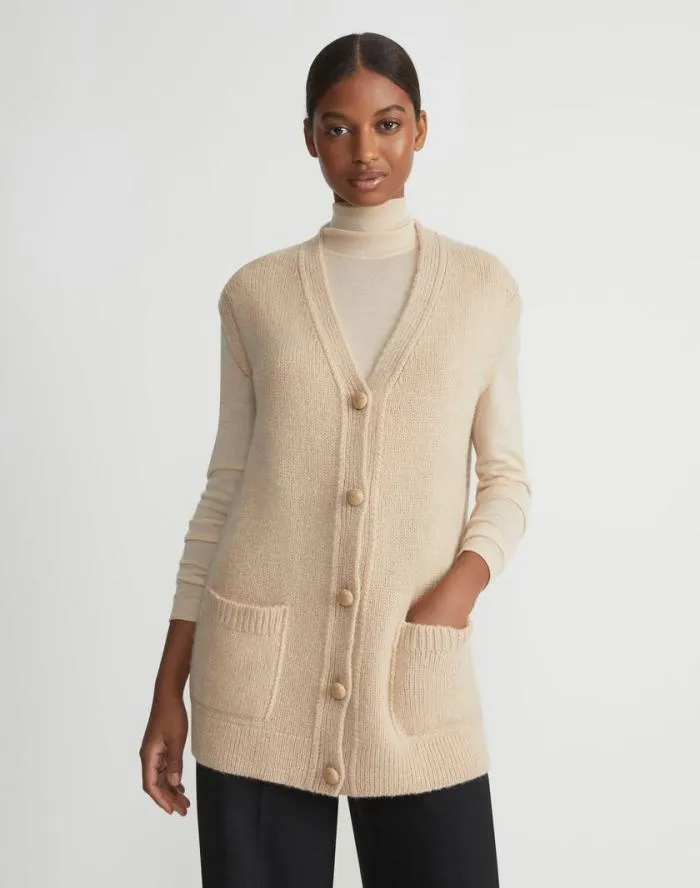 Ready To Wear Camel Hair Chainette Button Sweater Vest Natural Lafayette 148 New York Sweaters and Knits