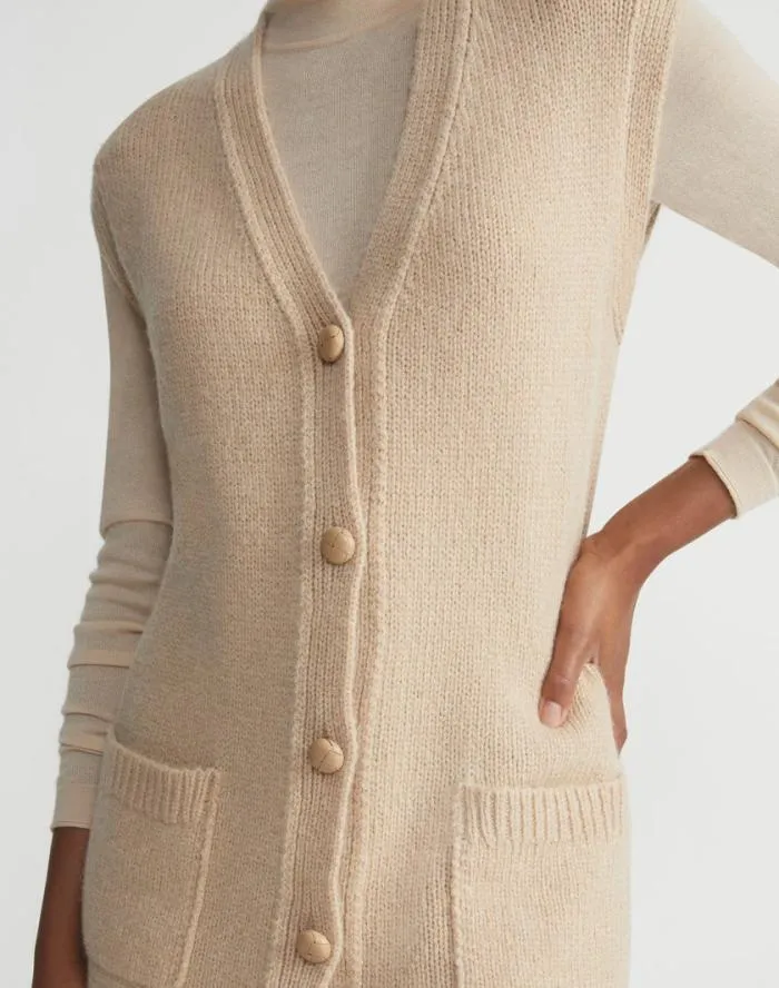 Ready To Wear Camel Hair Chainette Button Sweater Vest Natural Lafayette 148 New York Sweaters and Knits