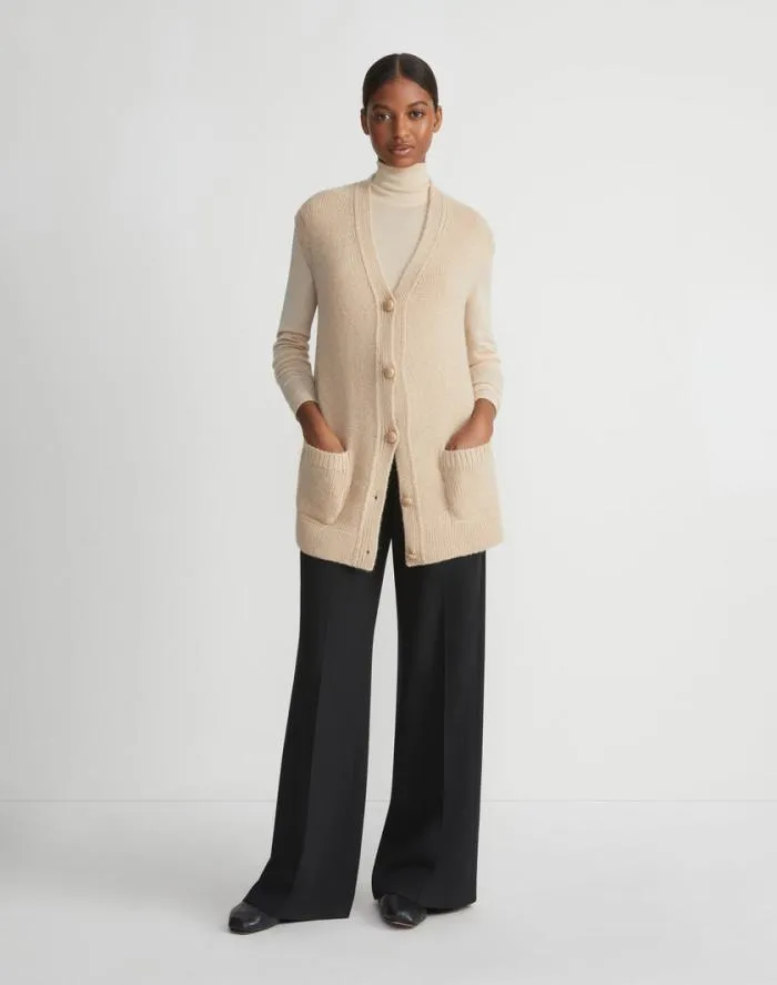 Ready To Wear Camel Hair Chainette Button Sweater Vest Natural Lafayette 148 New York Sweaters and Knits