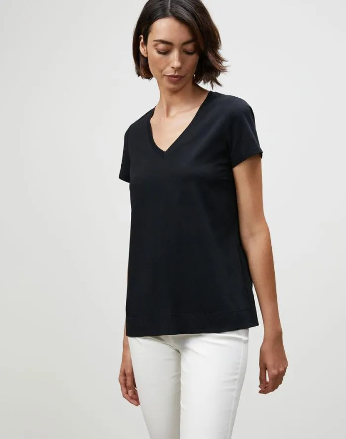 Ready To Wear Cotton Jersey Modern VNeck Tee Black Lafayette 148 New York Tops and Tees