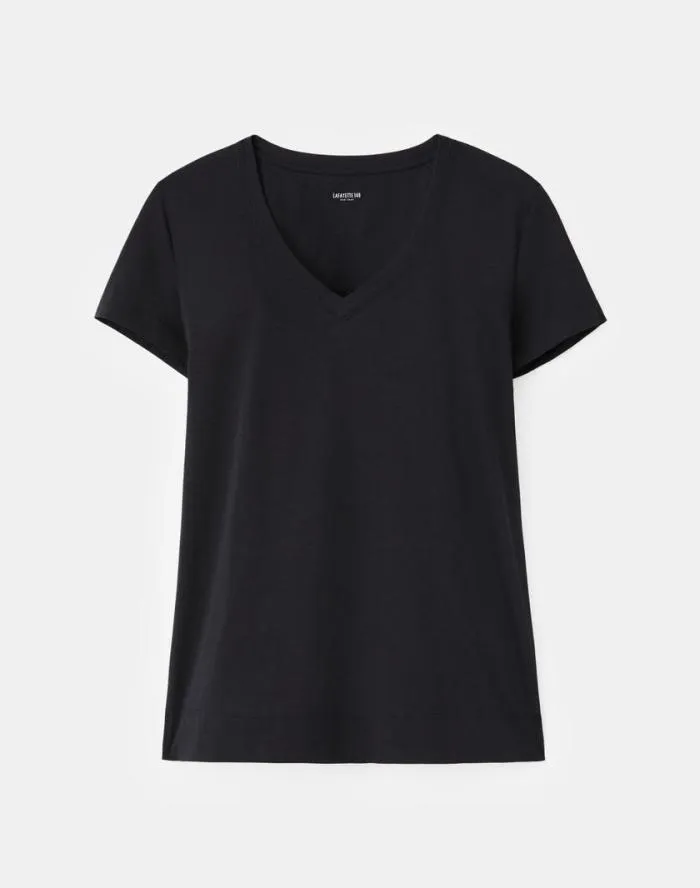 Ready To Wear Cotton Jersey Modern VNeck Tee Black Lafayette 148 New York Tops and Tees