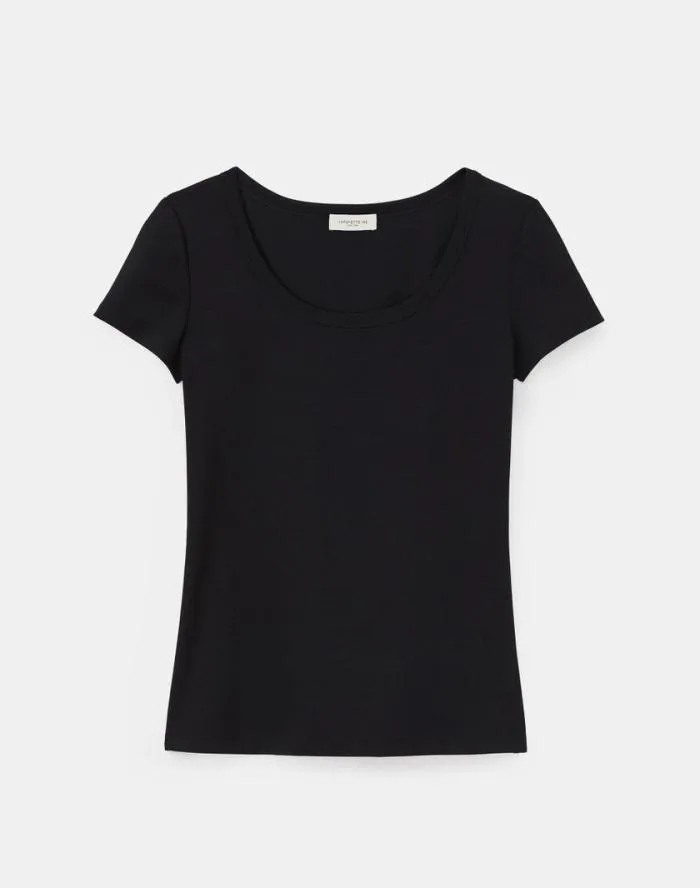 Ready To Wear Cotton Rib Scoop Neck TShirt Black Lafayette 148 New York Tops and Tees