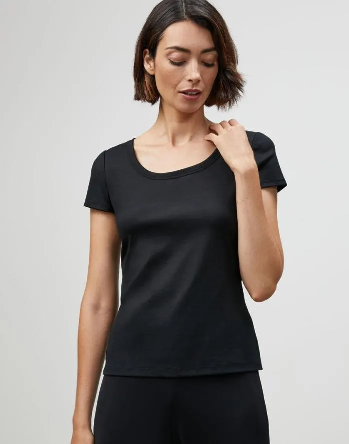 Ready To Wear Cotton Rib Scoop Neck TShirt Black Lafayette 148 New York Tops and Tees
