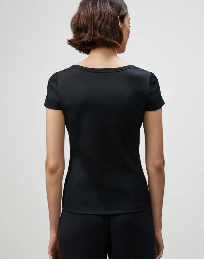Ready To Wear Cotton Rib Scoop Neck TShirt Black Lafayette 148 New York Tops and Tees