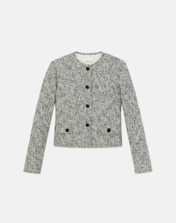 Ready To Wear LinenCotton Boucl Tweed Collarless Buttoned Jacket Black Multi Lafayette 148 New York Jackets and Blazers