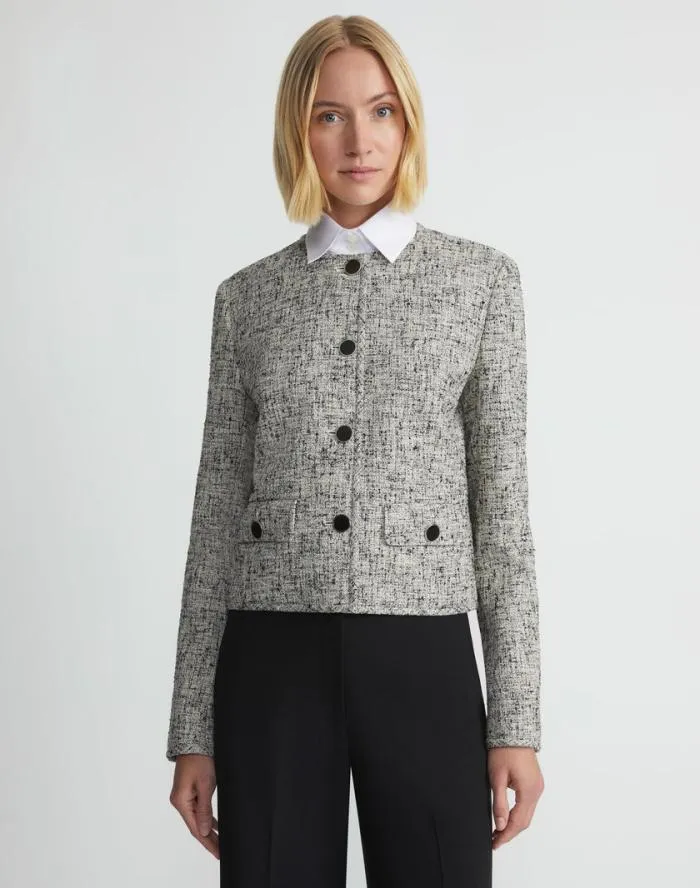 Ready To Wear LinenCotton Boucl Tweed Collarless Buttoned Jacket Black Multi Lafayette 148 New York Jackets and Blazers