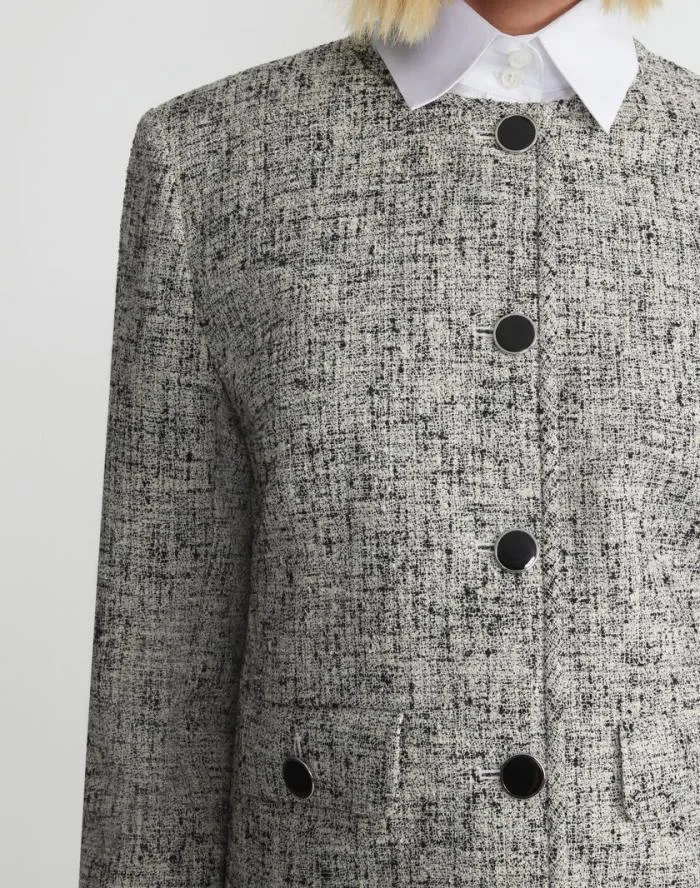 Ready To Wear LinenCotton Boucl Tweed Collarless Buttoned Jacket Black Multi Lafayette 148 New York Jackets and Blazers