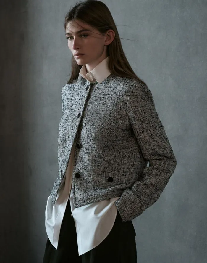 Ready To Wear LinenCotton Boucl Tweed Collarless Buttoned Jacket Black Multi Lafayette 148 New York Jackets and Blazers