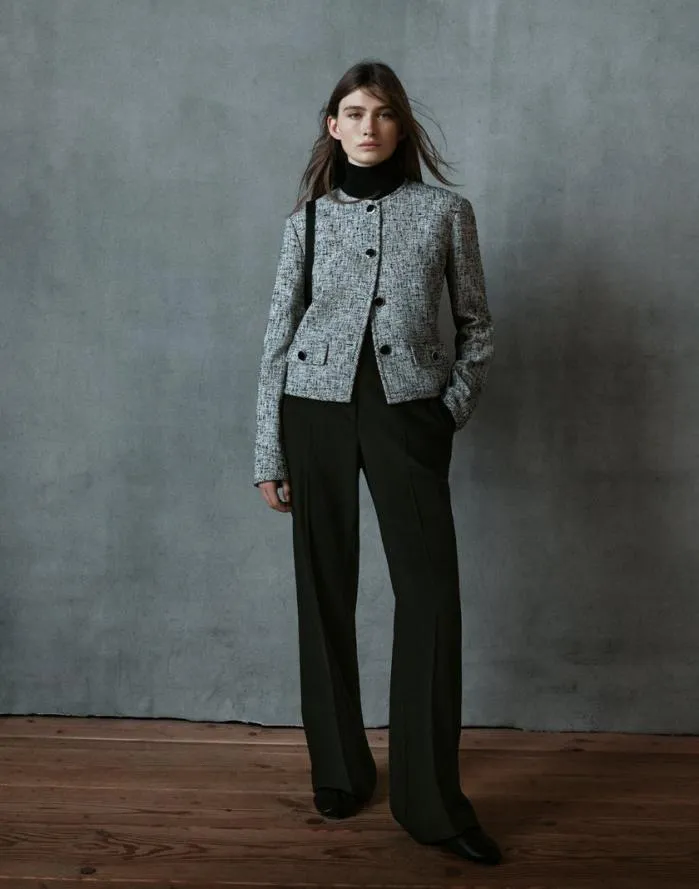 Ready To Wear LinenCotton Boucl Tweed Collarless Buttoned Jacket Black Multi Lafayette 148 New York Jackets and Blazers