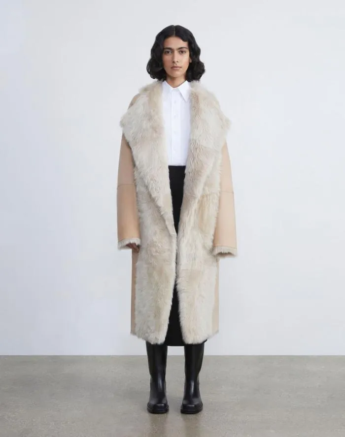 Ready To Wear Long Hair Shearling Reversible Oversized Coat Dune Lafayette 148 New York Leathers and Suedes