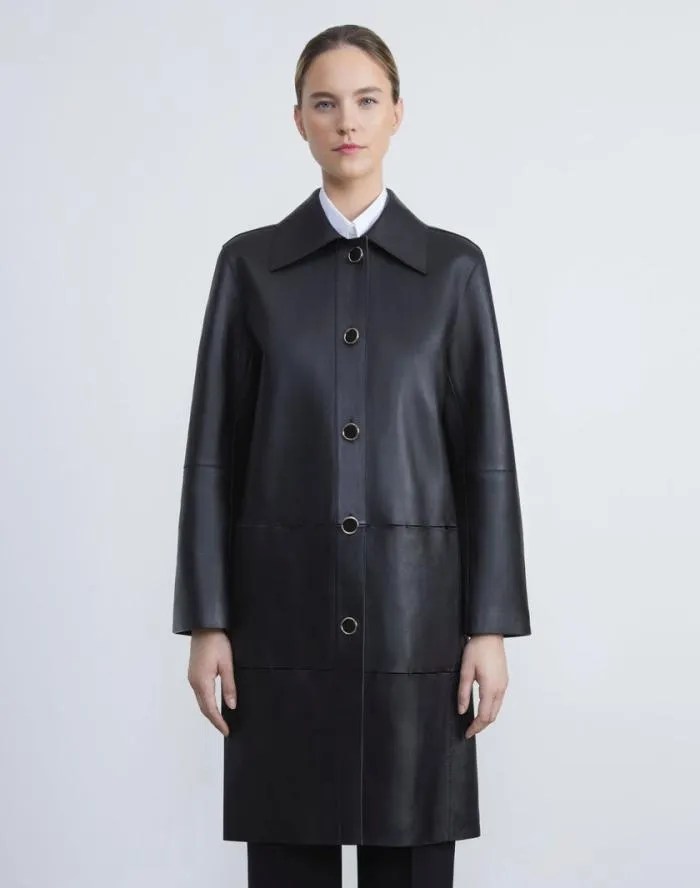Ready To Wear Nappa Leather Double Face Oversized Coat Black Lafayette 148 New York Leathers and Suedes